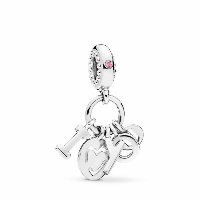 Pandora I Love You Letters Dangle Charm Ireland - Sterling Silver/Pink/Cubic Zirconia - 571023CNB